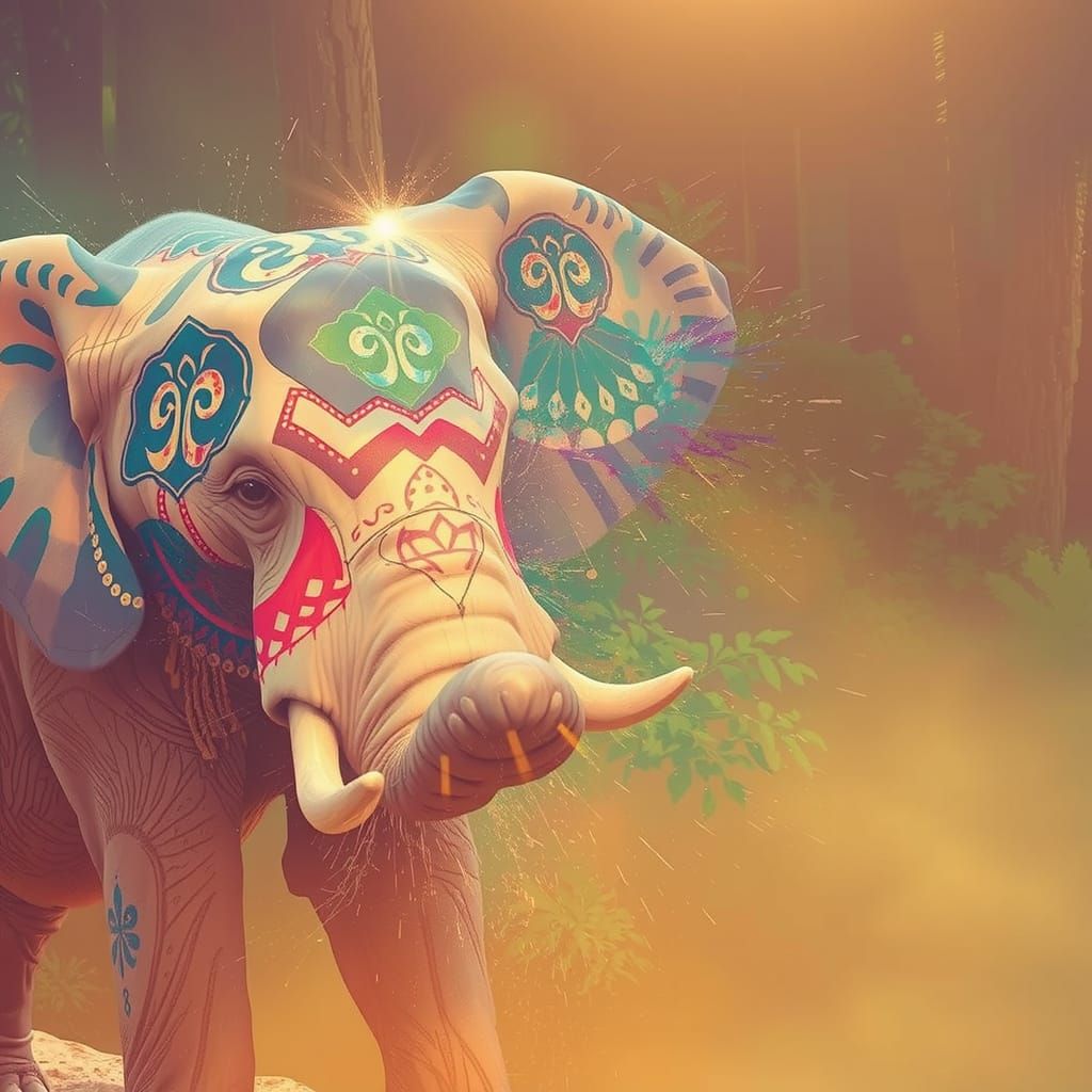 Majestic Elephant in Ancient Rainforest