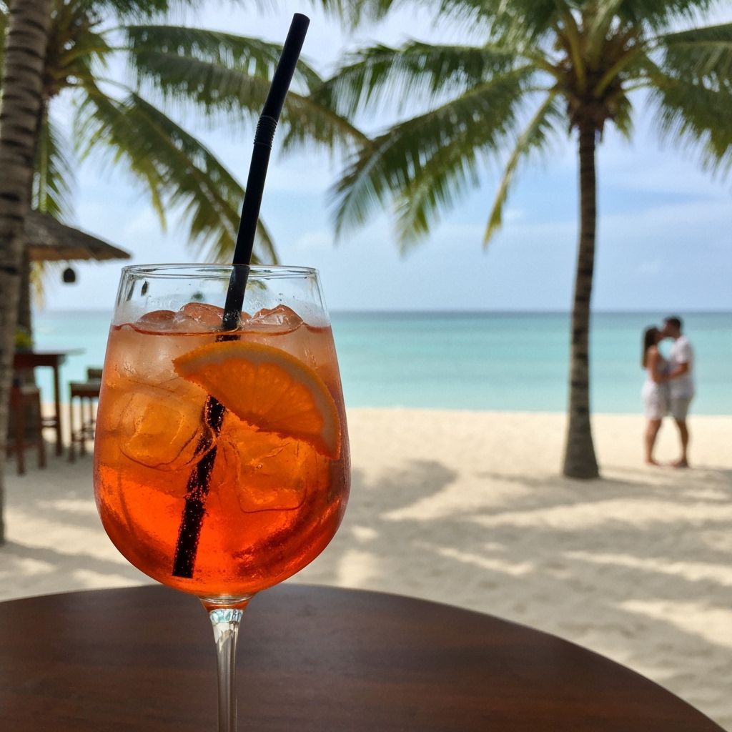 Aperol Spritz on Tropical Beach: Bokeh Photography