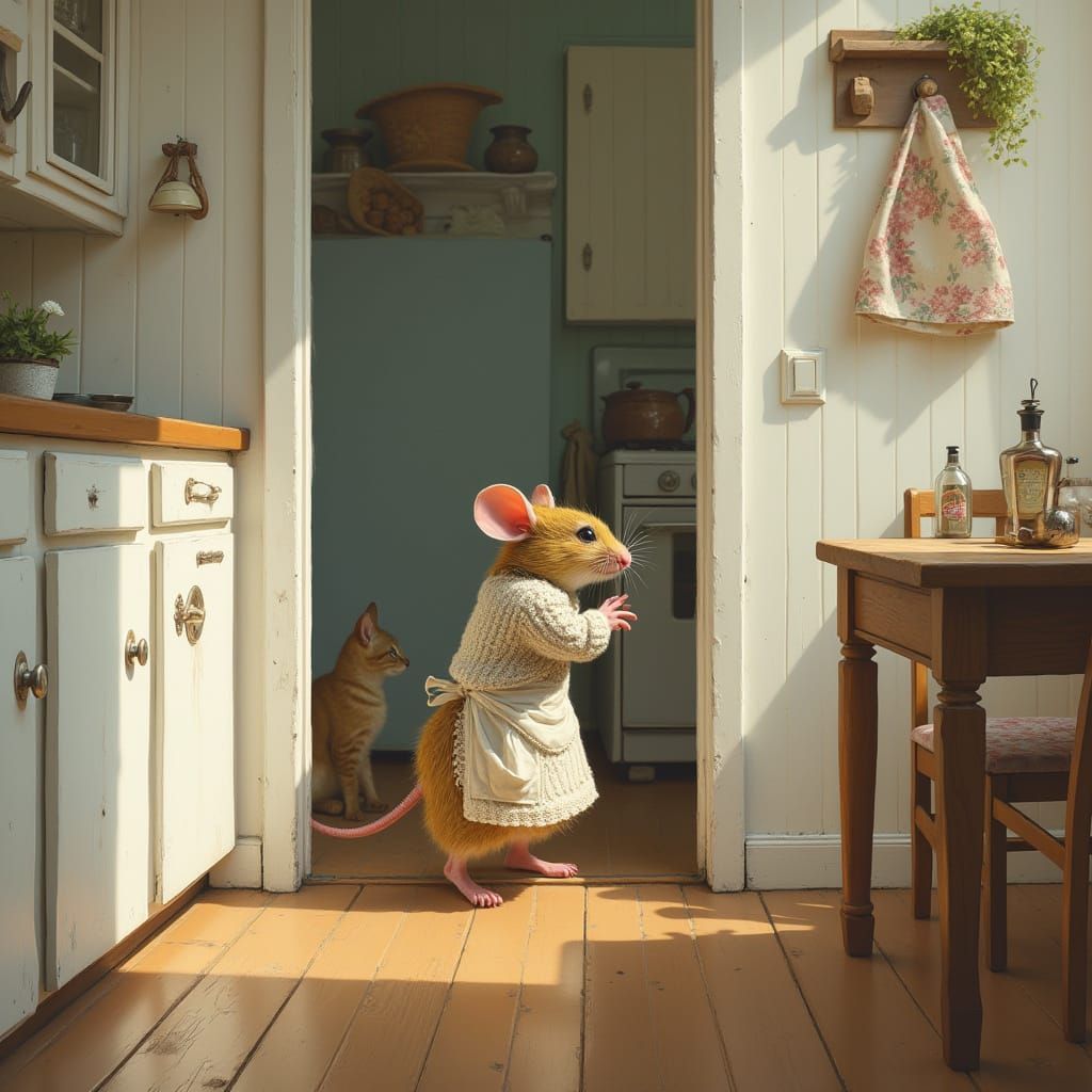 Mouse Housekeeping in 1920s Kitchen, Hyperrealistic Digital ...