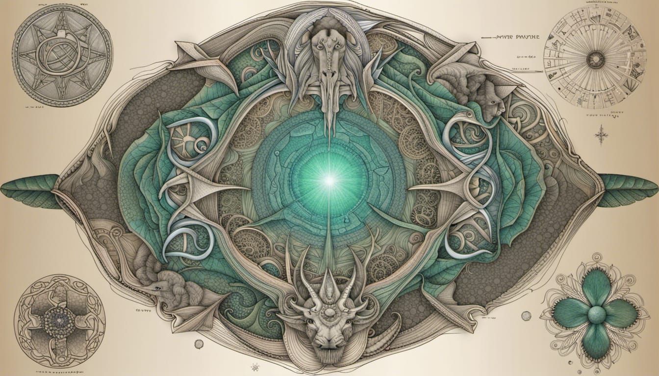 Technical Drawing of Bison with Celtic Runes