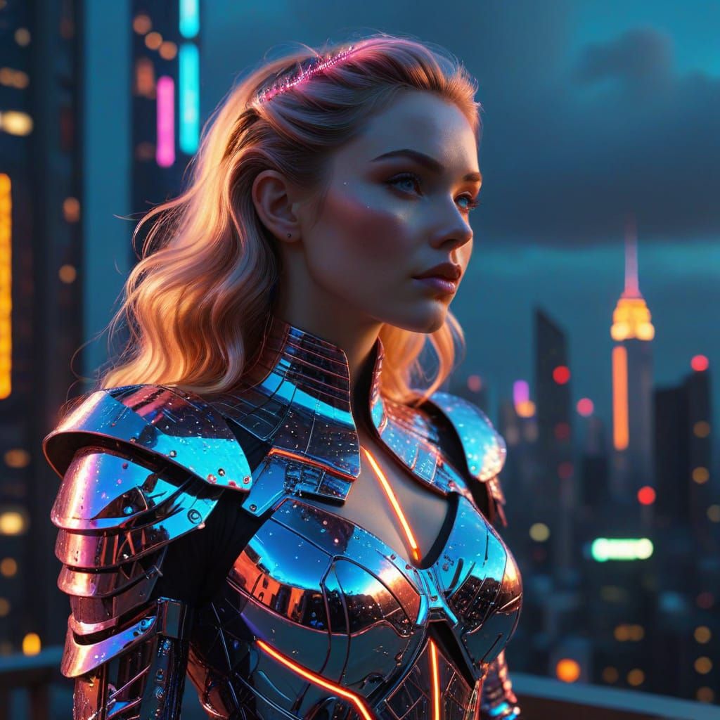 Cyberpunk Witch Portrait in Neon Cityscape