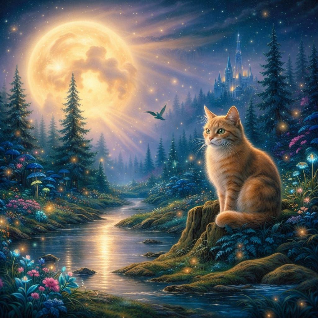 Whimsical Cat in a Magical Fantasy Realm