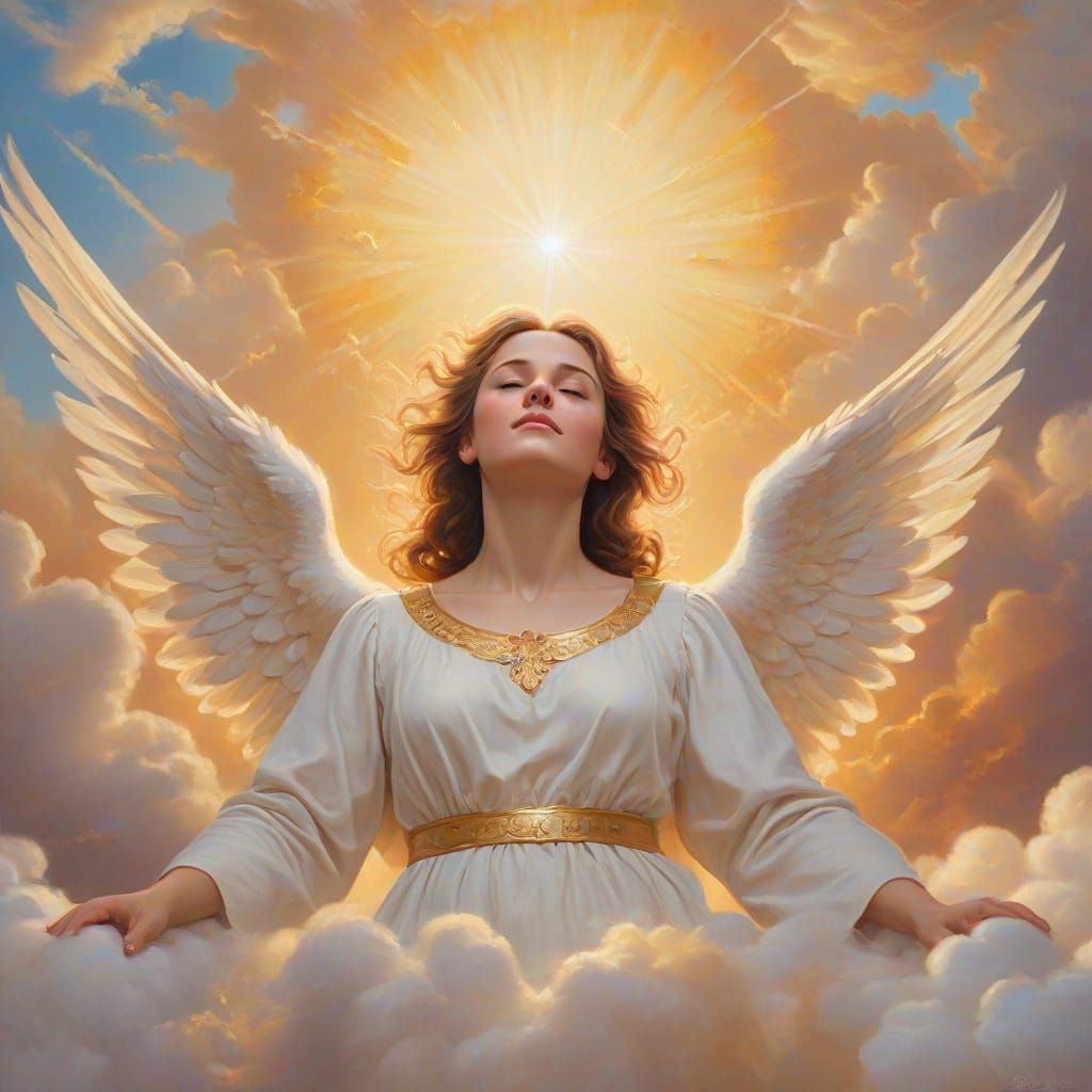 Divine Angel in Clouds, Oil Painting Masterpiece