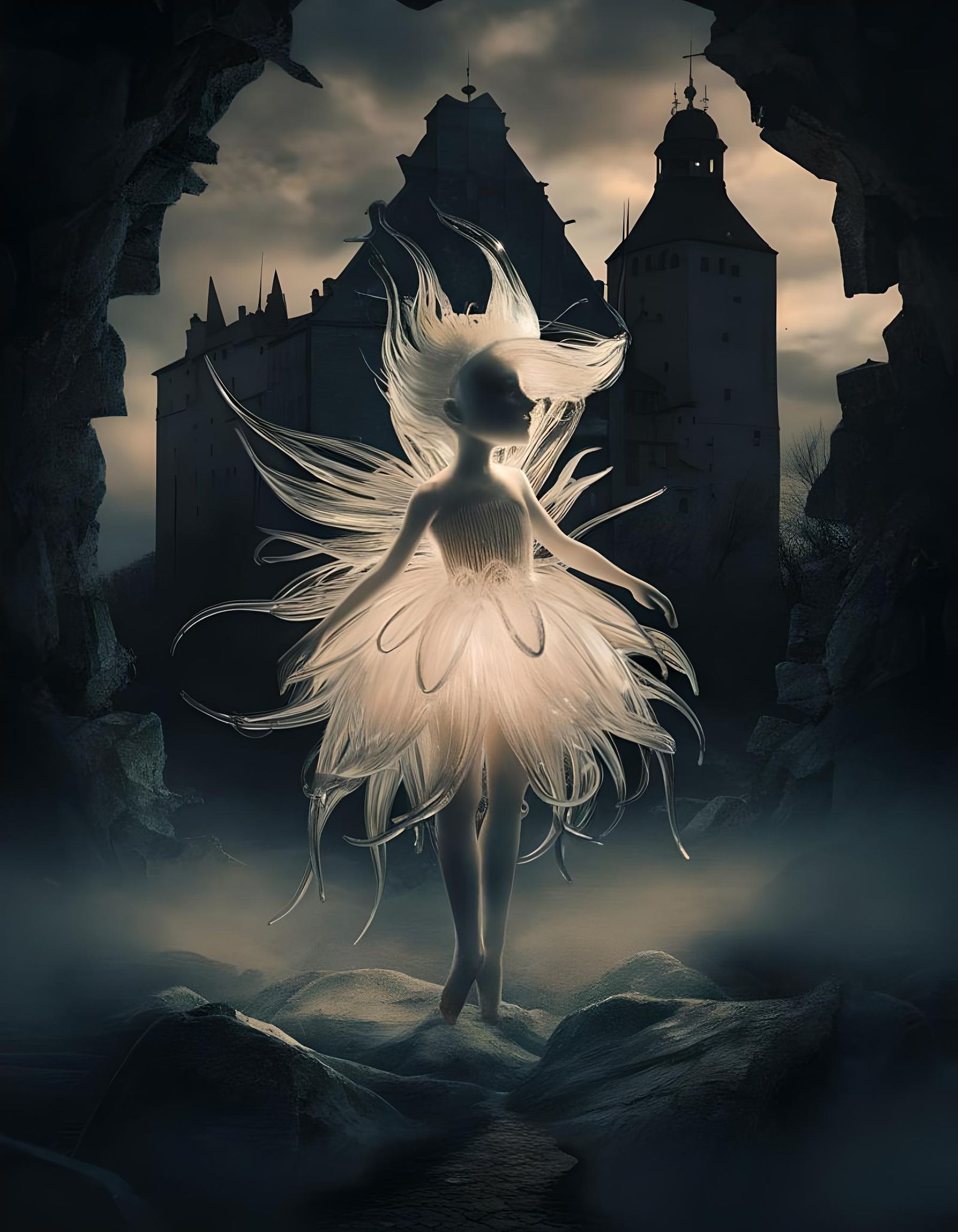 Luminous Sprite at Trakai Castle in Graffiti Style