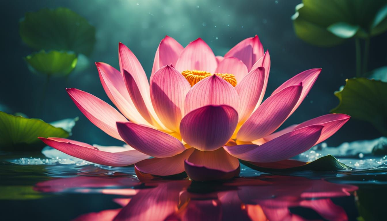 Hyperrealistic Lotus Flower in Misty Water