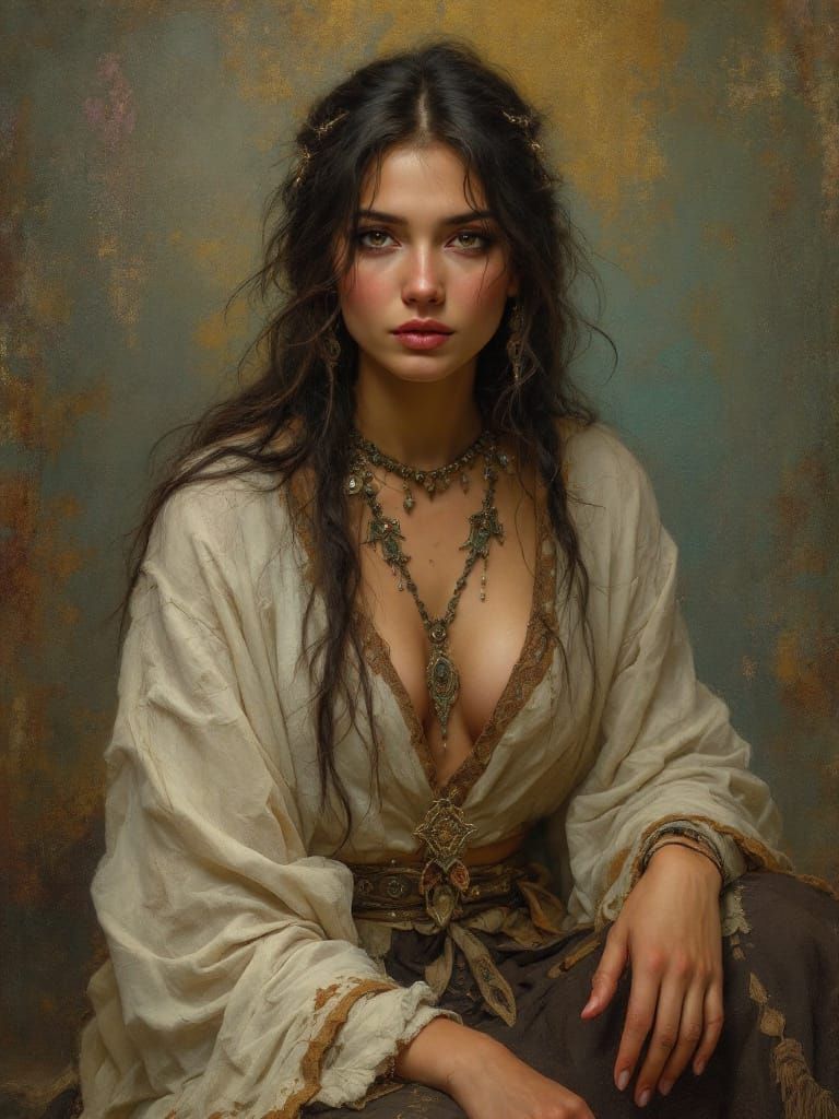 Lakota Sioux Woman in Dusk, Tonalist Oil Painting