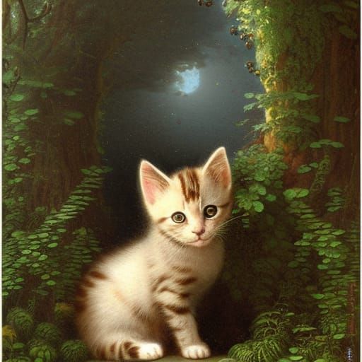 Cute Kitten in the Style of Ferdinand Knab