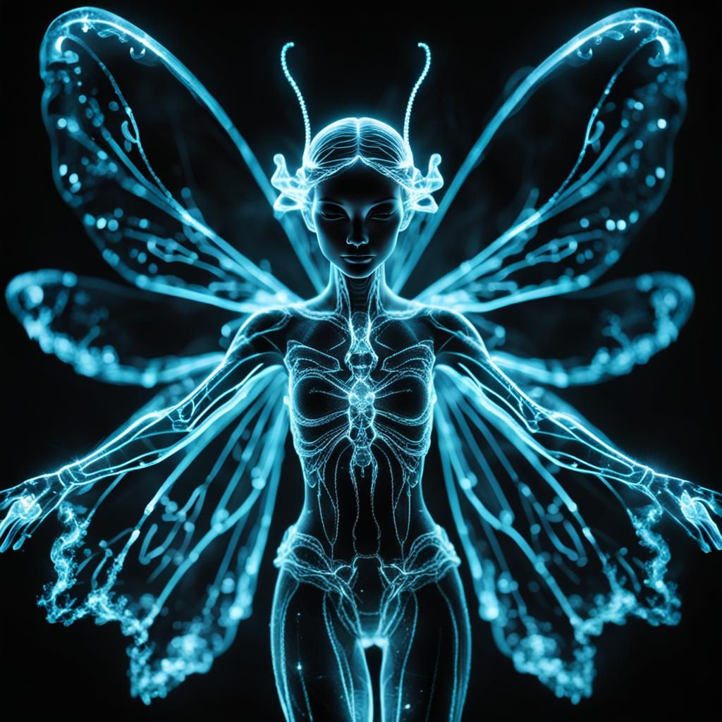 Bioluminescent Fairy in Black Light Art Style