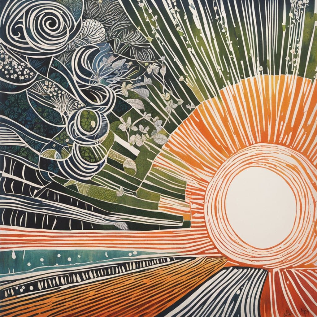 Vibrant Linocut Print in Triadic Colors