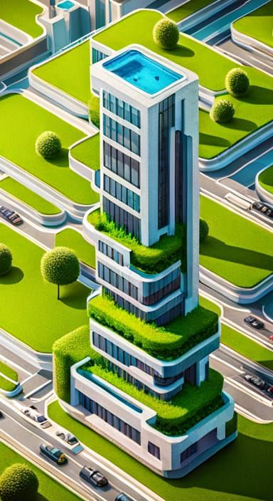 Futuristic Colossal Hotel: Isometric Architectural Render