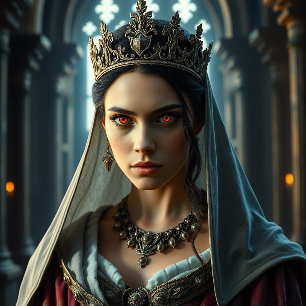 Medieval Queen with Crown, in Hyperrealism Style