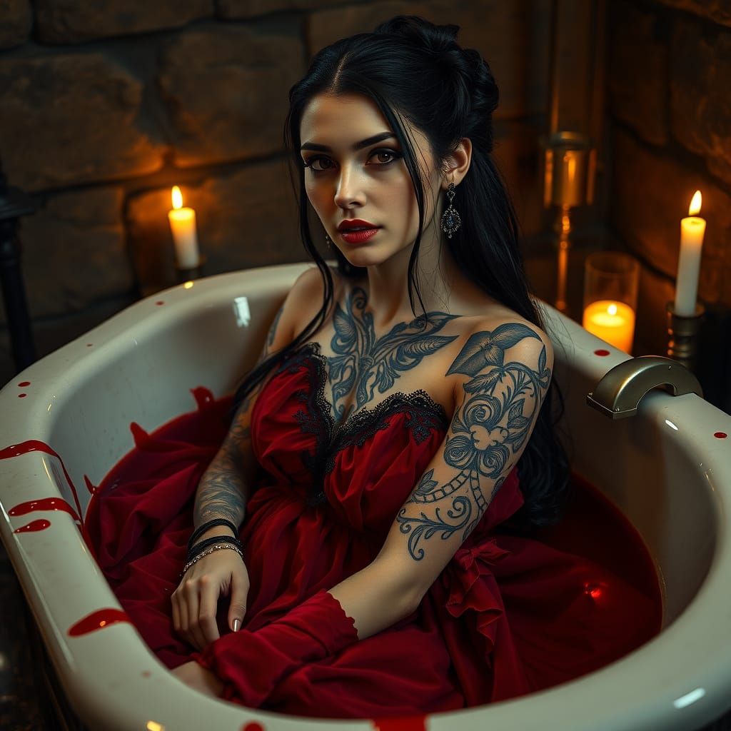 Vampire Bathing in Blood, Victorian Gothic Style