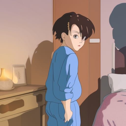 Terrifying Shadow Behind a Girl: Studio Ghibli Style