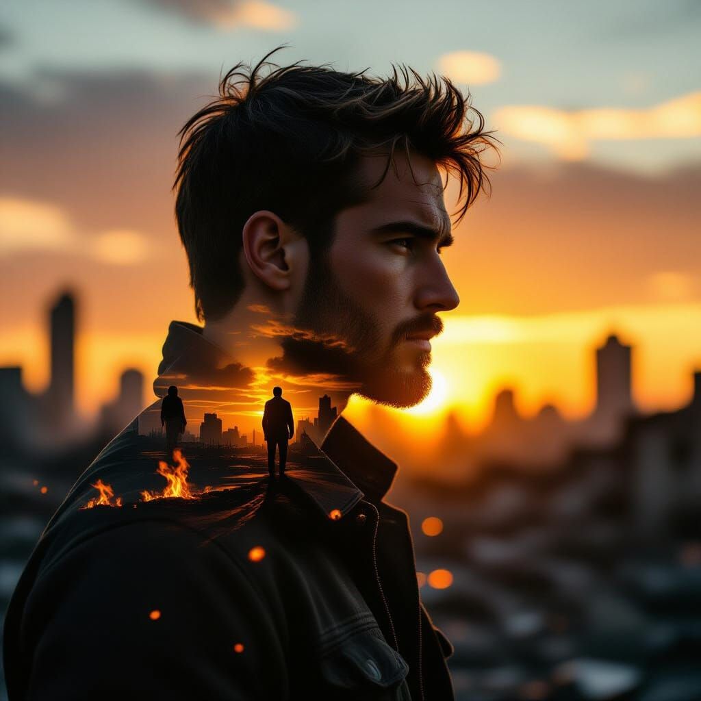 Post-Apocalyptic Double Exposure Portrait in Cinematic Style