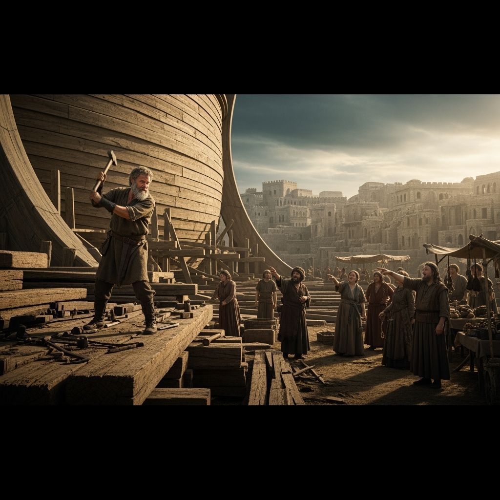 Noah Builds Ark Amidst Scornful Society