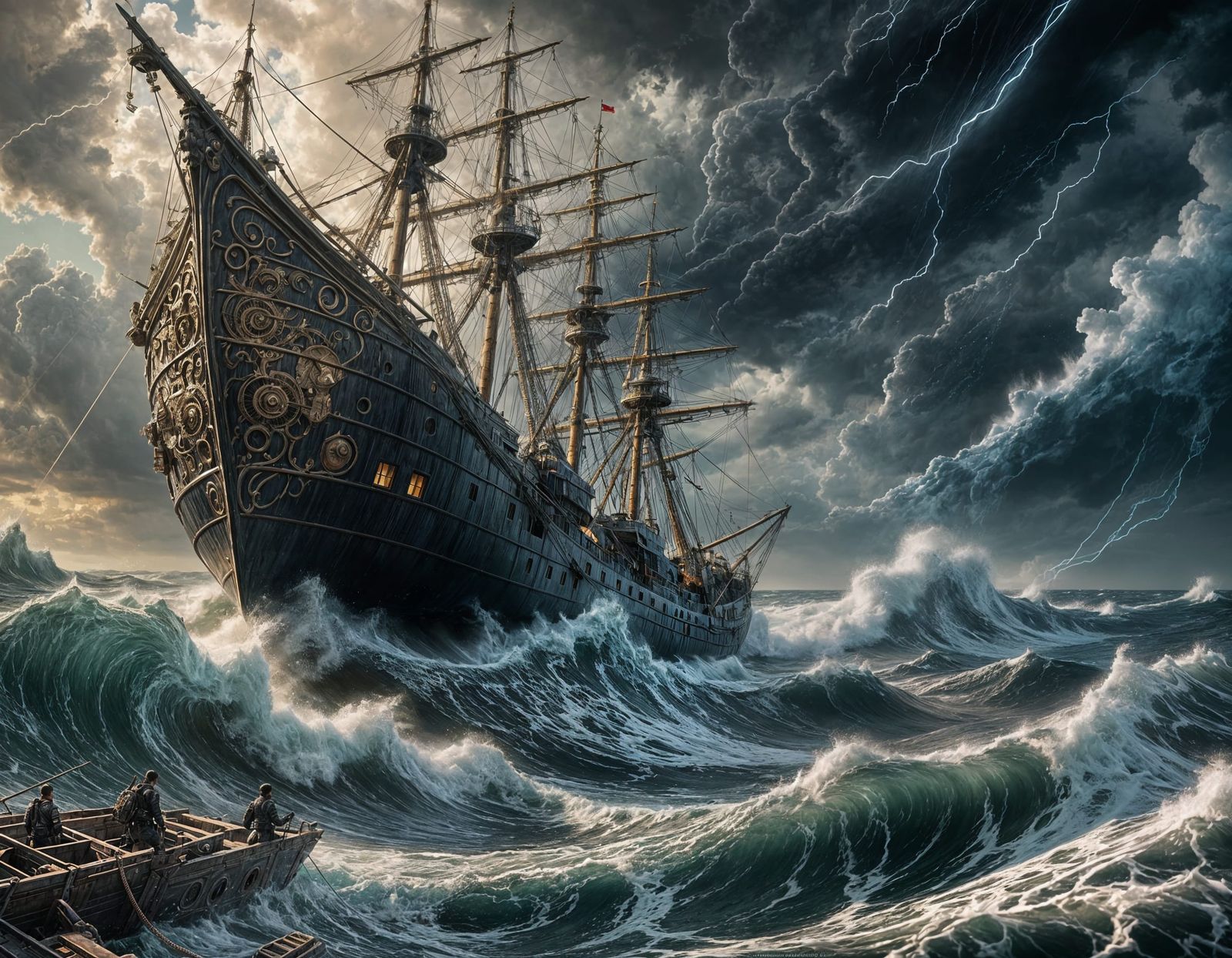Ocean Storm with Dramatic Lighting in Digital Art Style