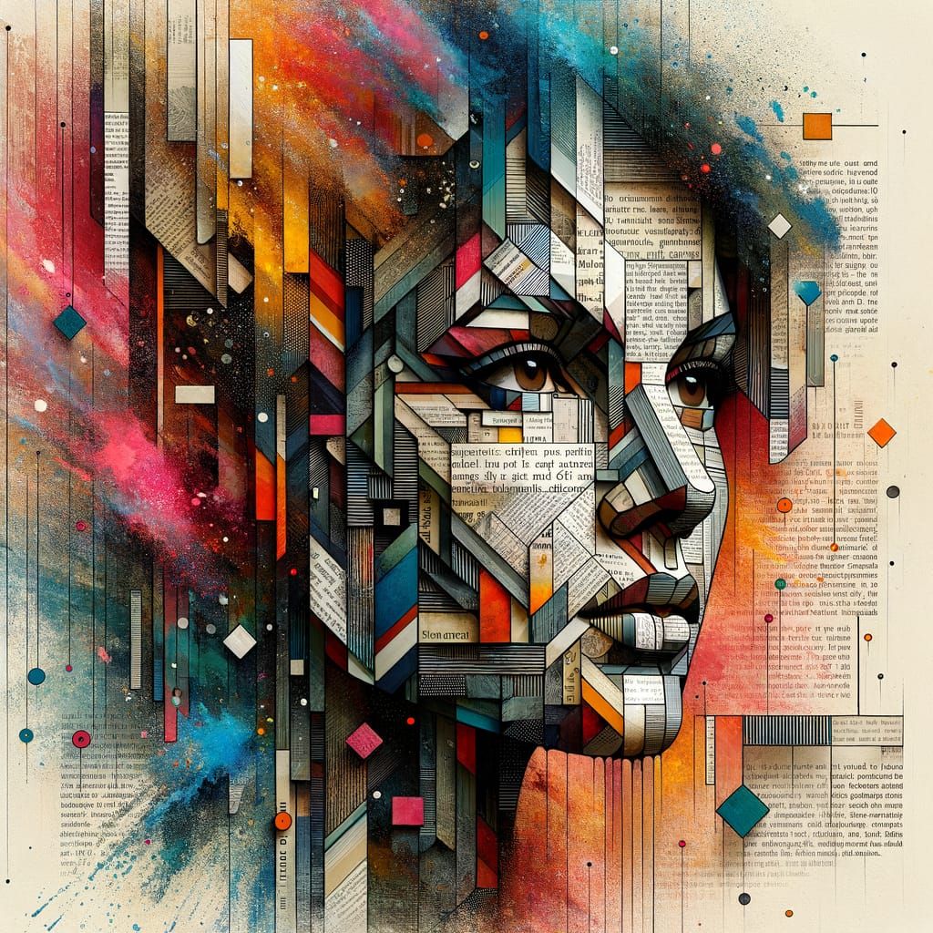 Striking Abstract Portrait of a Woman in Mixed Media