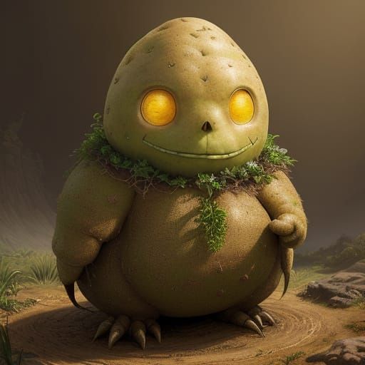 Potato Golem on Mash in a Fantasy Art Style