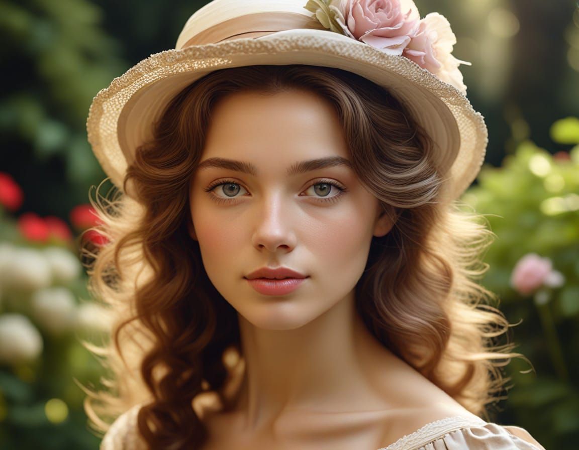 French woman from the XVIIIth century in the garden