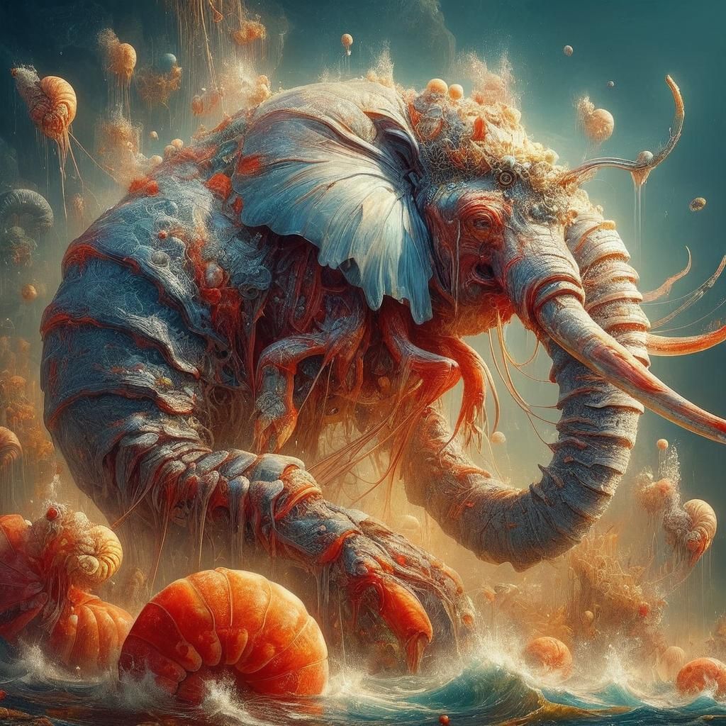 Jumbo Elephant Shrimp: Detailed Digital Painting