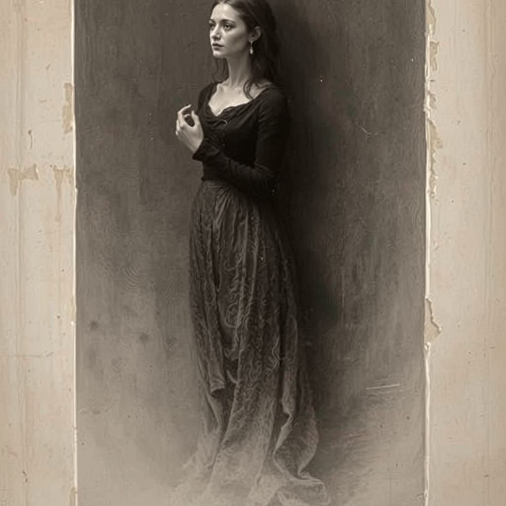 Slender Woman in Dark Dress, Gothic Horror Art