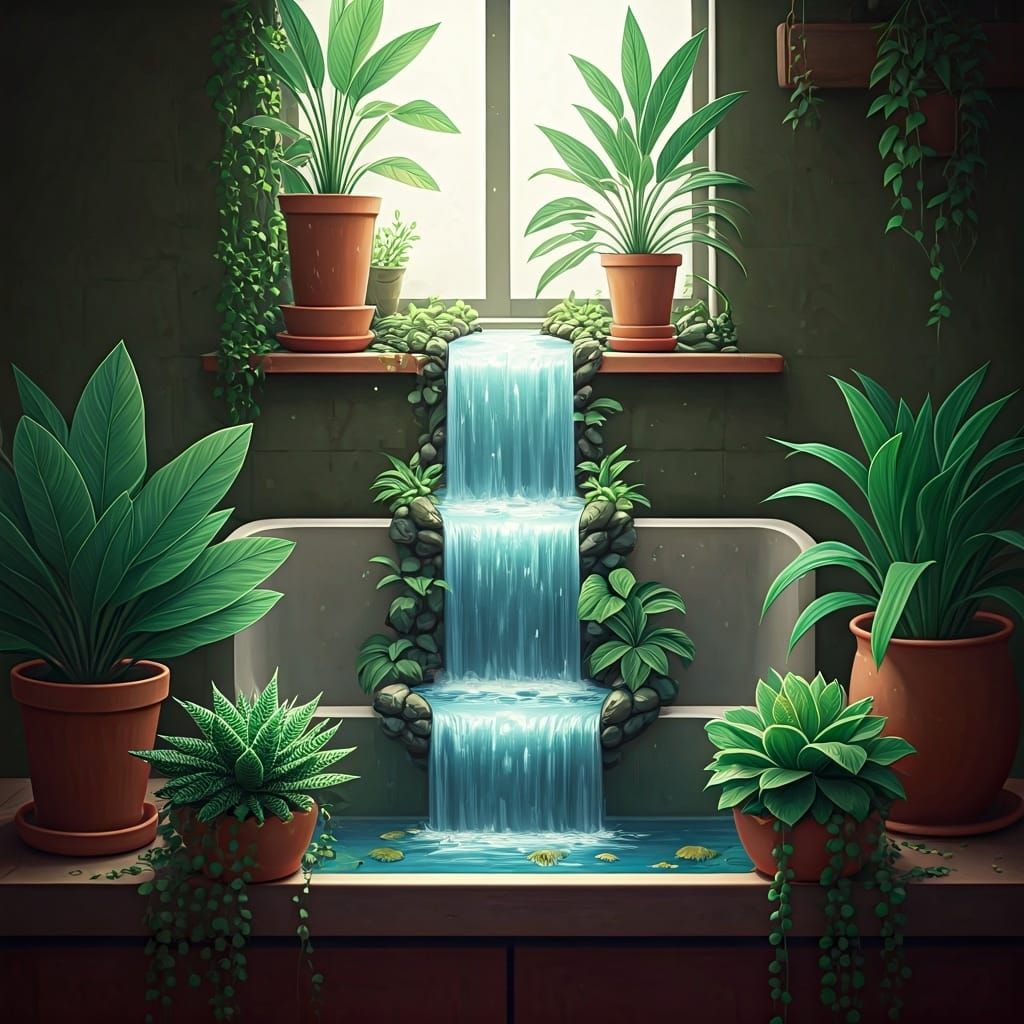 Waterfall Kitchen Sink in Whimsical Fantasy Art Style