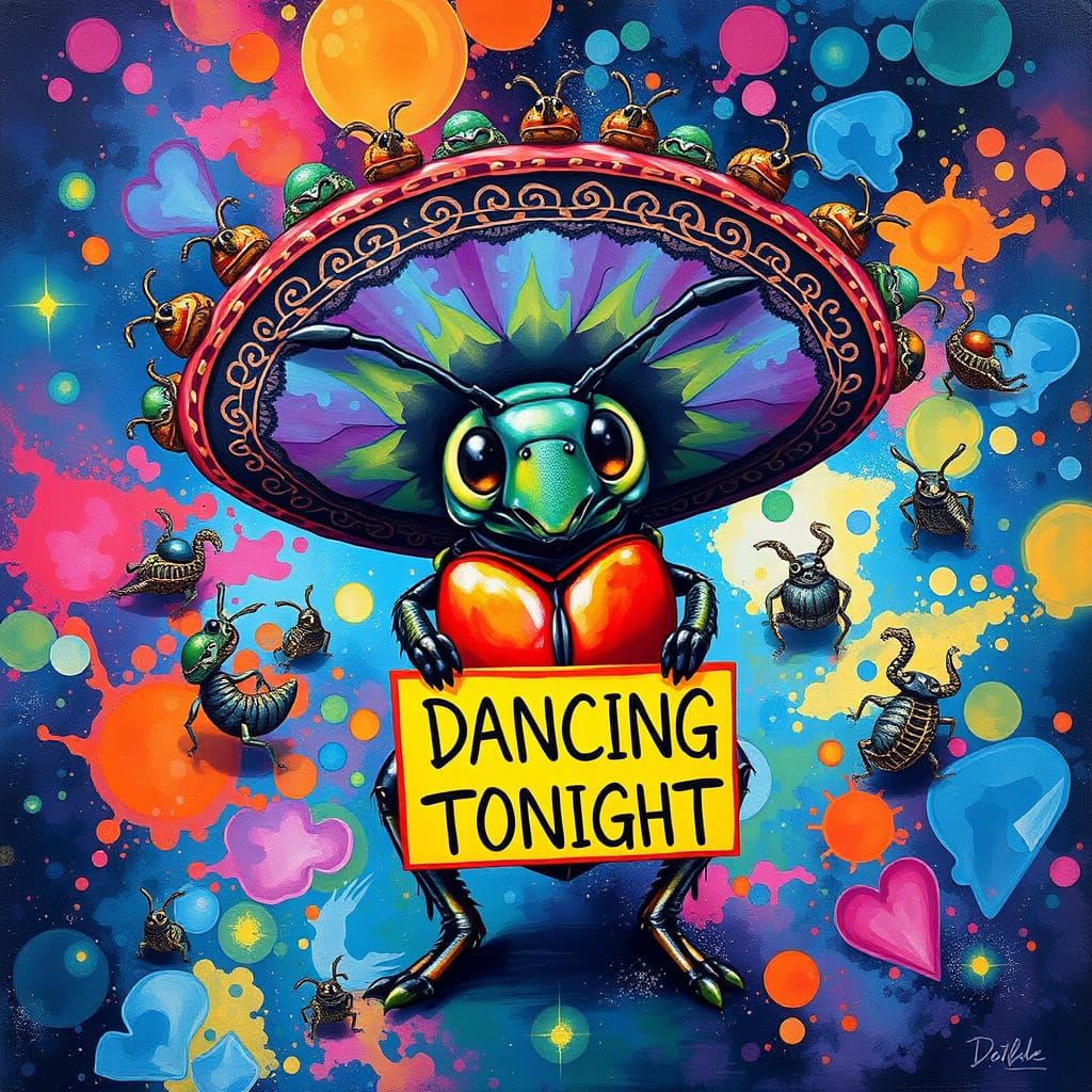 Scarab in Sombrero with Dancing Tardigrades