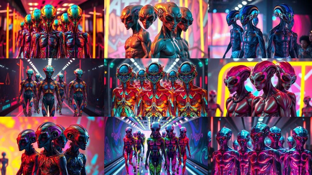 Alien Fashion Show in Comic Book Graffiti Style