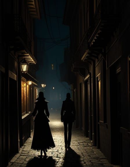 Mysterious Lady Vanishes into Dark City Alley