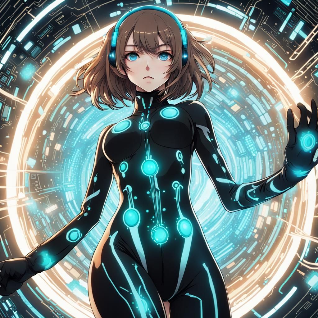 Cyberpunk Woman Casting Spell in Cyberspace