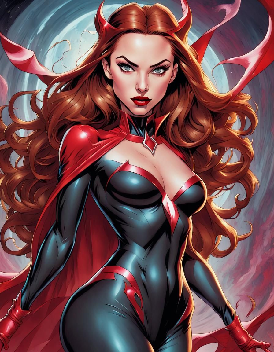 Scarlet Witch Comic Art Portrait in J. Scott Campbell Style