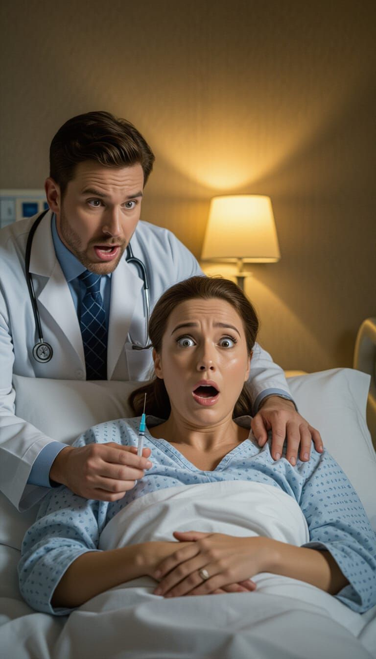 Shocked Patient and Doctor Scene in Dramatic Lighting