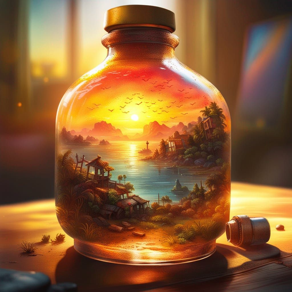 Sunset in a Bottle: Golden Hour Fantasy Art