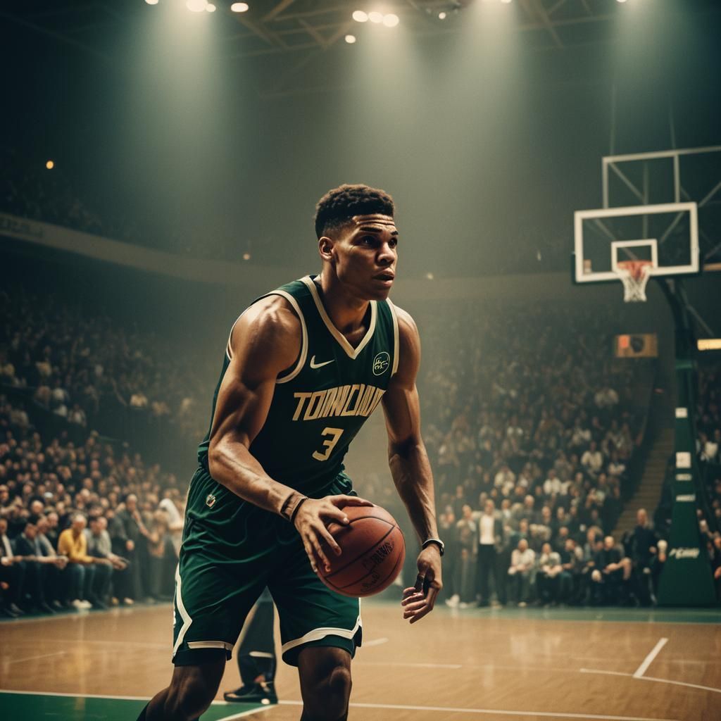 Intense Basketball Player in Cinematic Film Still