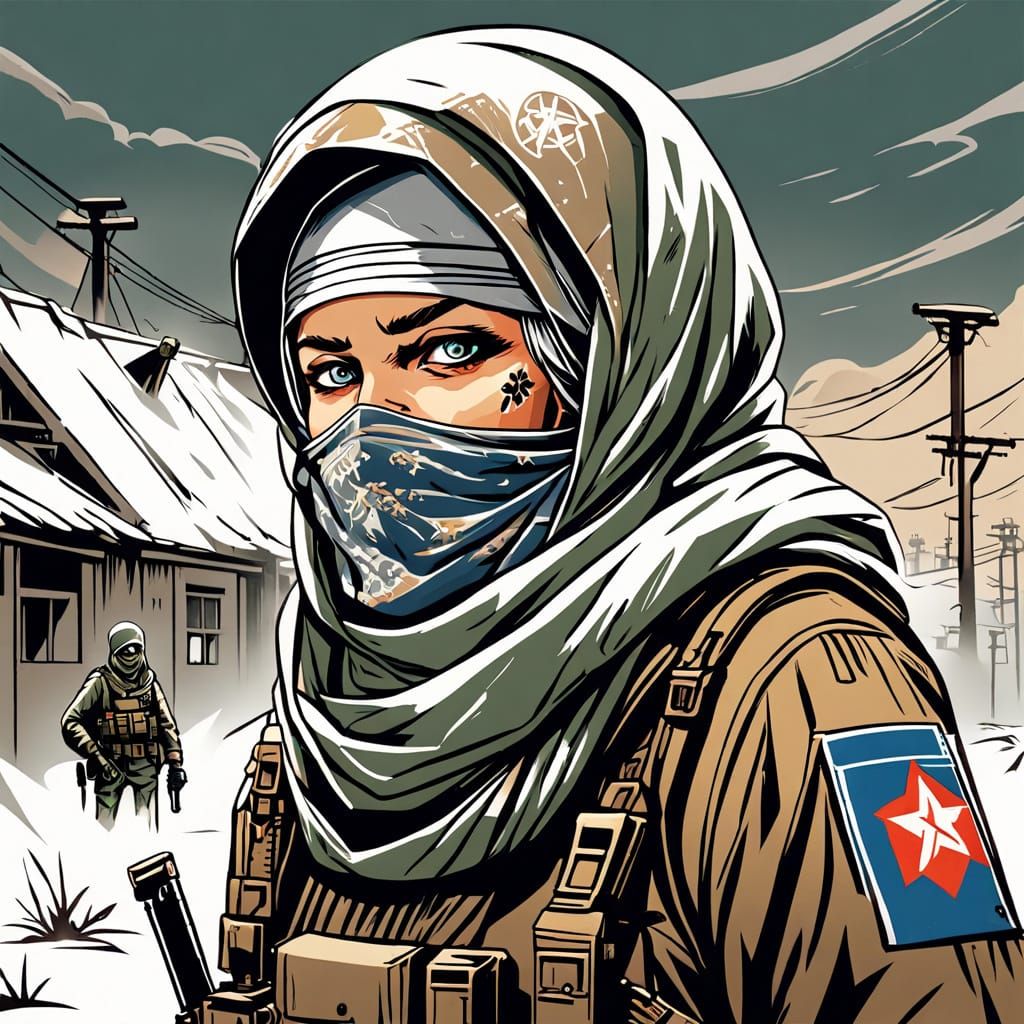Tactical Babushka in Post-Apocalyptic Comic Book Style