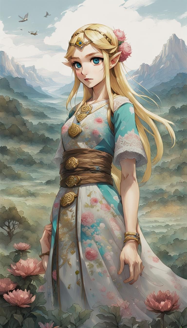 Photorealistic Princess Zelda Portrait in Manga Style