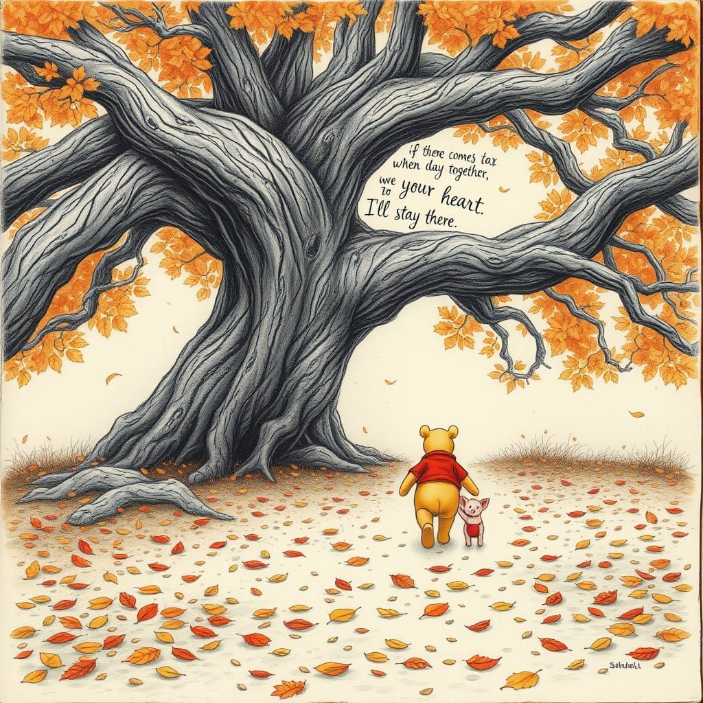 Winnie-the-Pooh and Piglet Stroll through Autumn Wonderland
