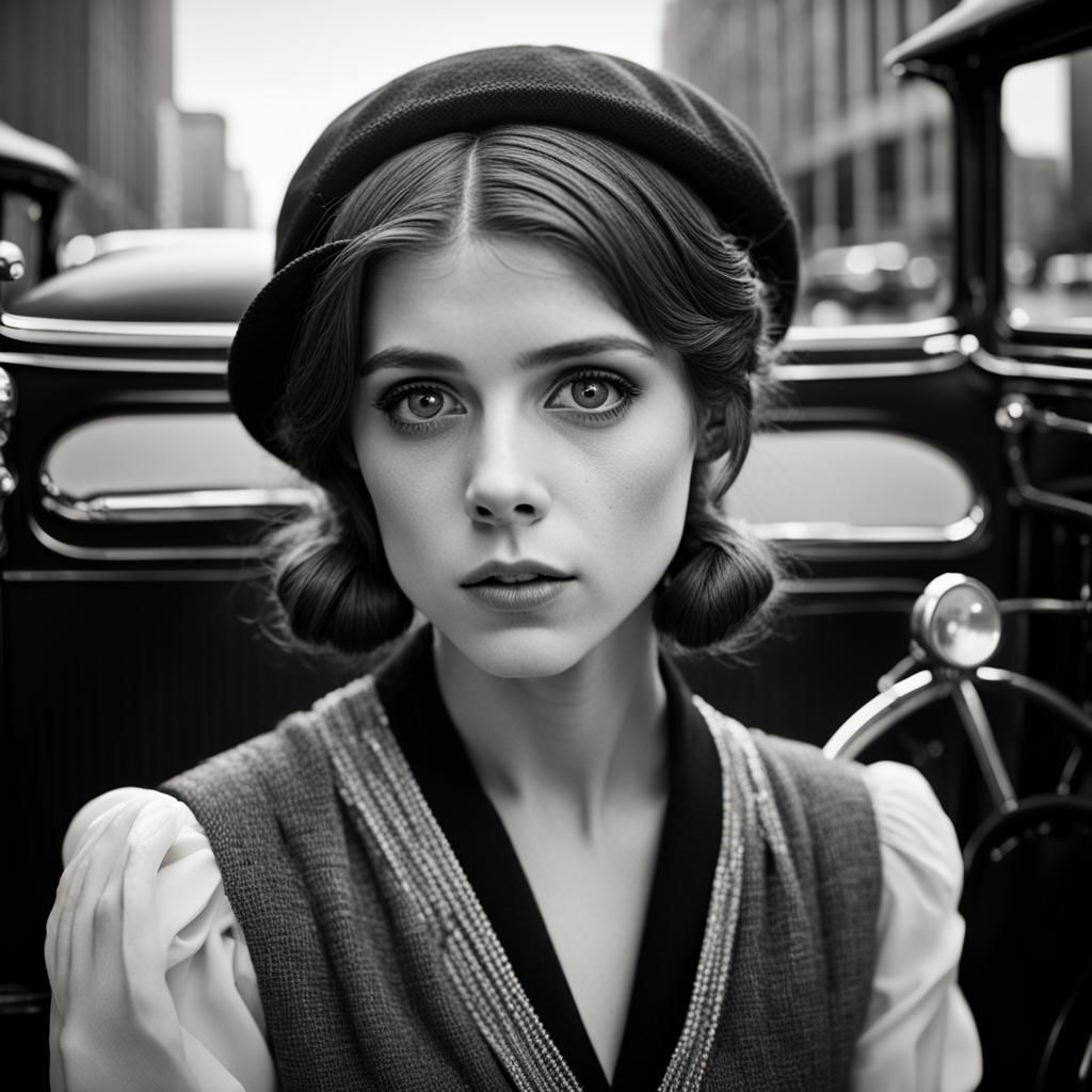 Art Deco Portrait: Woman with 1920s Ford