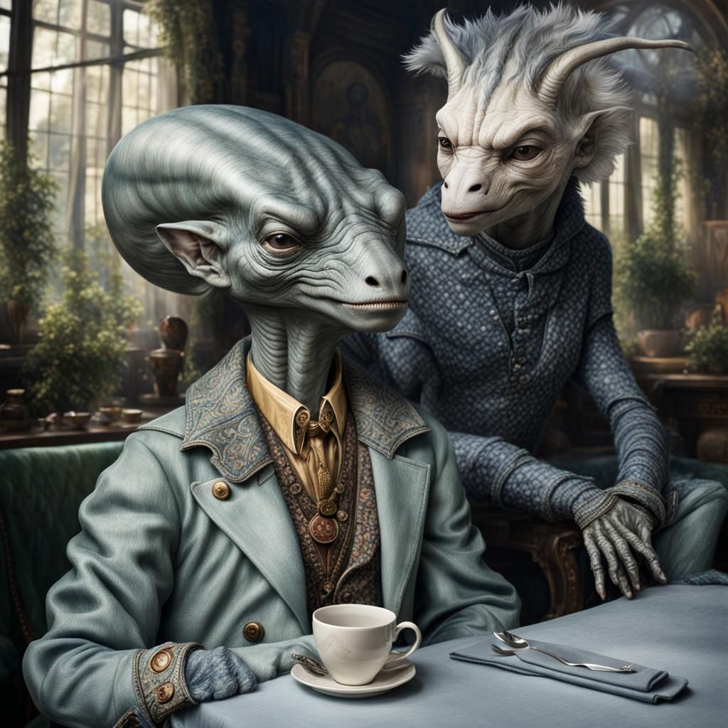 Surreal Alien Restaurant Celebration in Eldritch Light