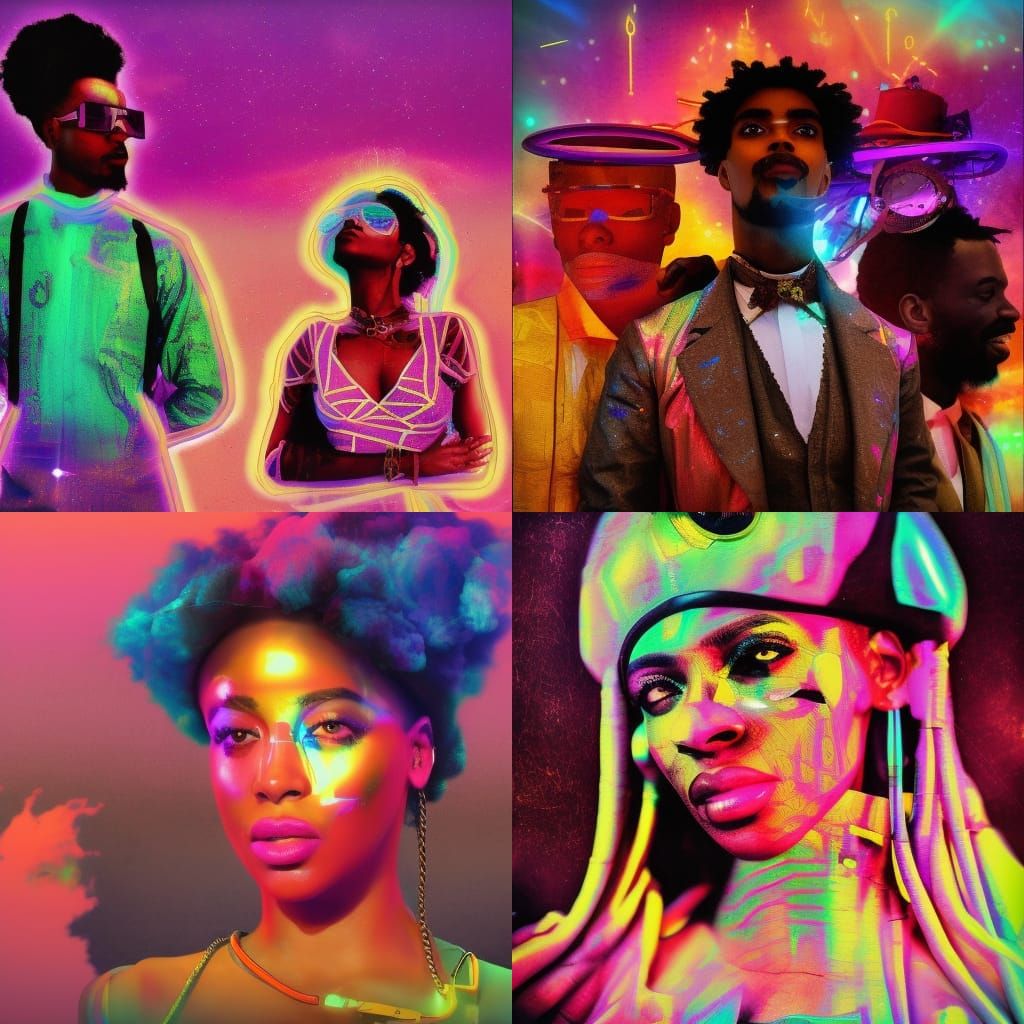 Surreal Victorian Portrait with Camels in Neon Style