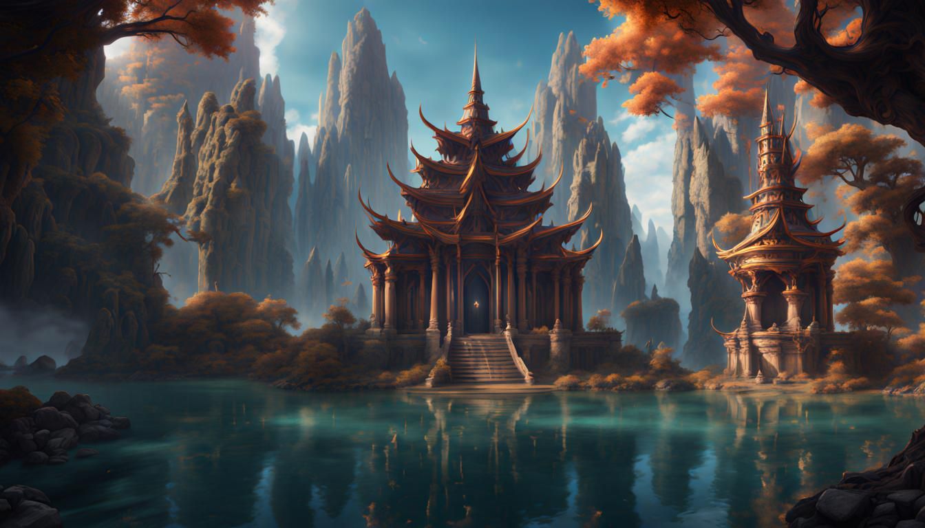 Fantasy Temple Landscape in Detailed Matte Painting