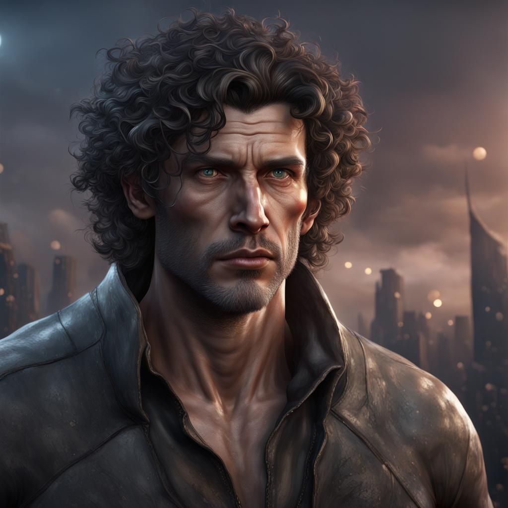 Sad, Sickly Man with Dark Hair: Detailed Matte Painting