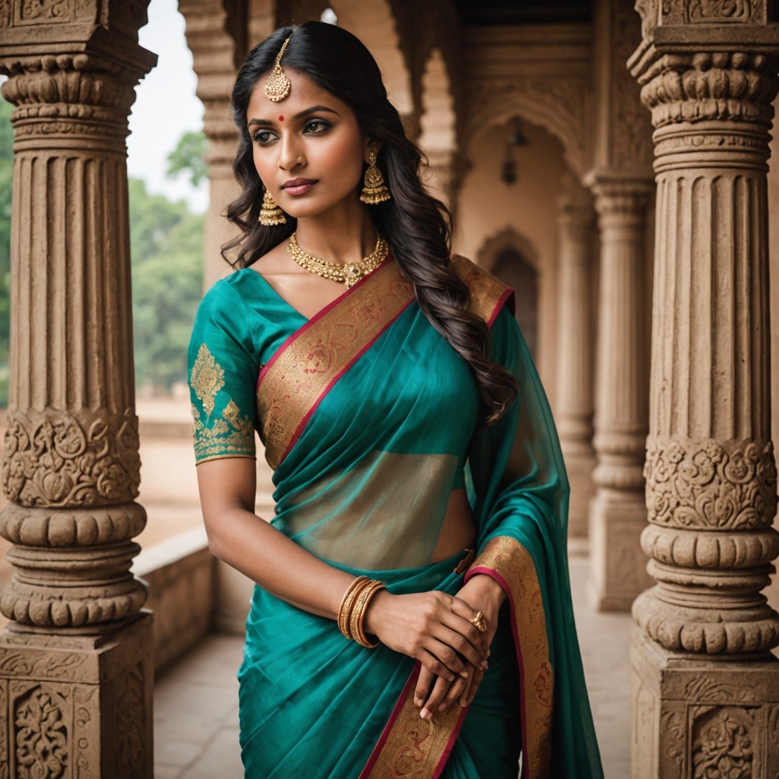 Elegant Indian Woman in Silk Sari