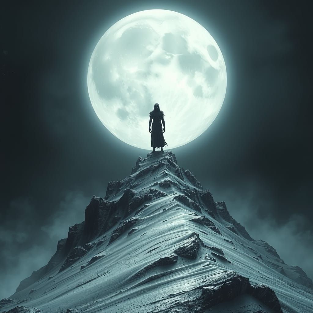 Mysterious Stannous Figure Under a Full Moonlit Sky