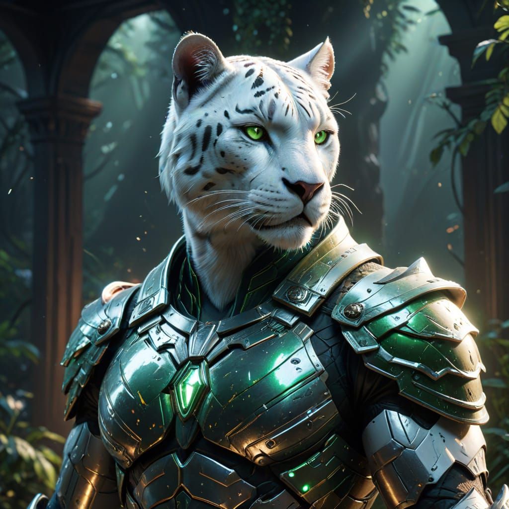 White Panther Warrior in Moonlight, Comic Book Art