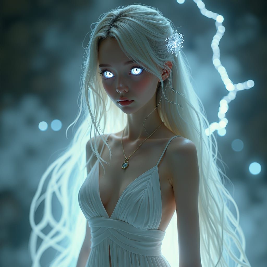 Ethereal Goddess with White Electricity Aura