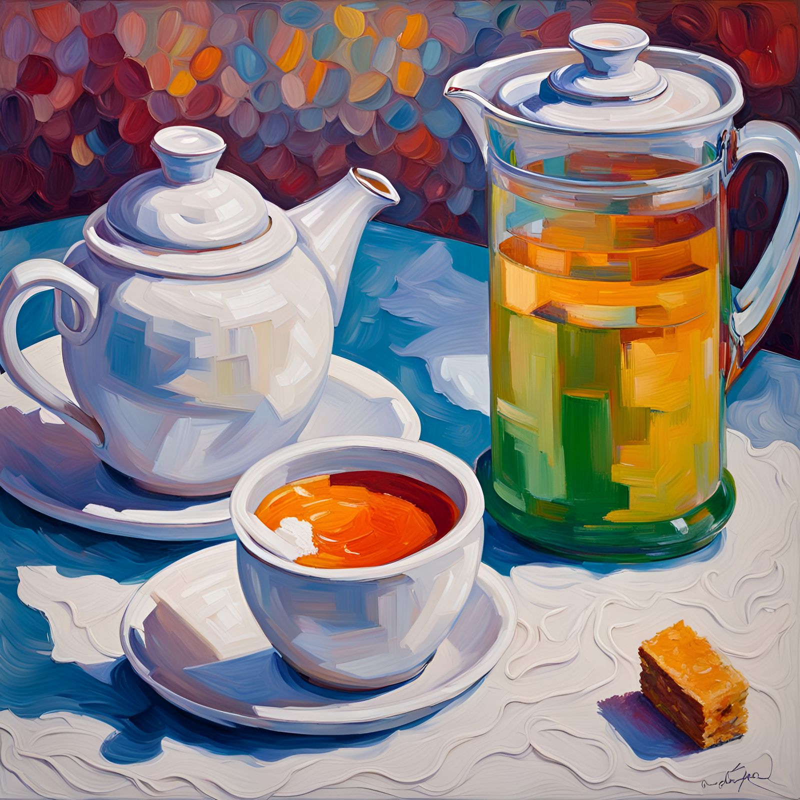 Impressionist Tea Still Life with Cream and Sugar