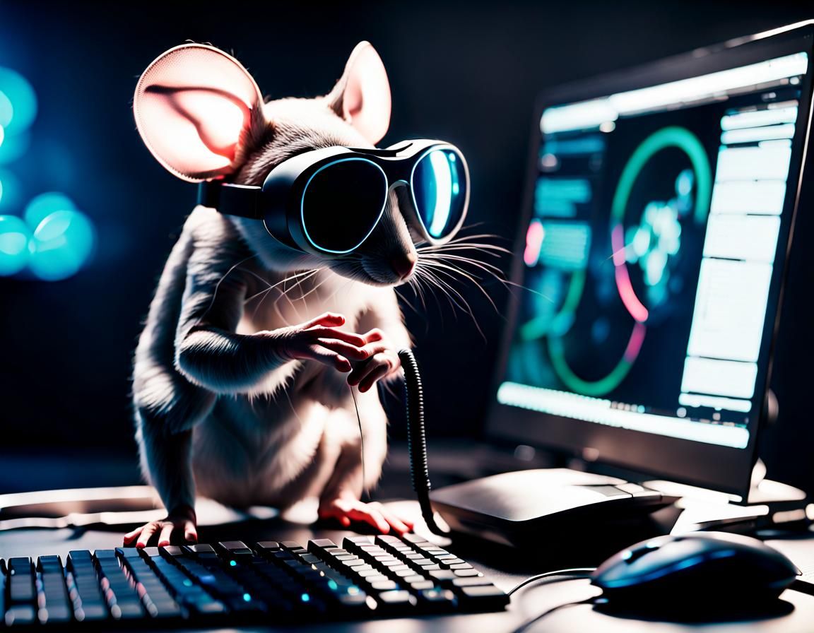 Cyberpunk Mouse Hacker in Augmented Reality