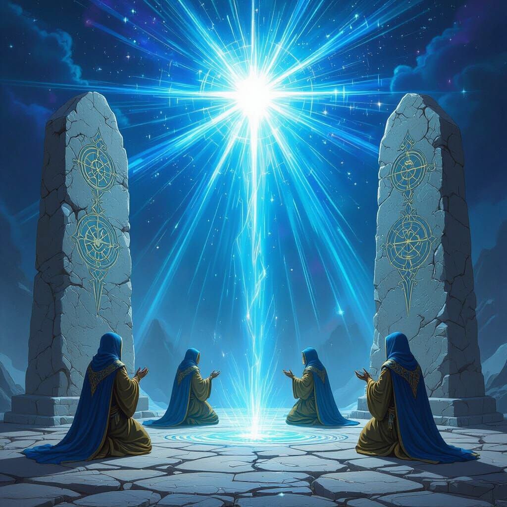 Arcane Illustration of Cardinal Symbols and Mechanical Pries...