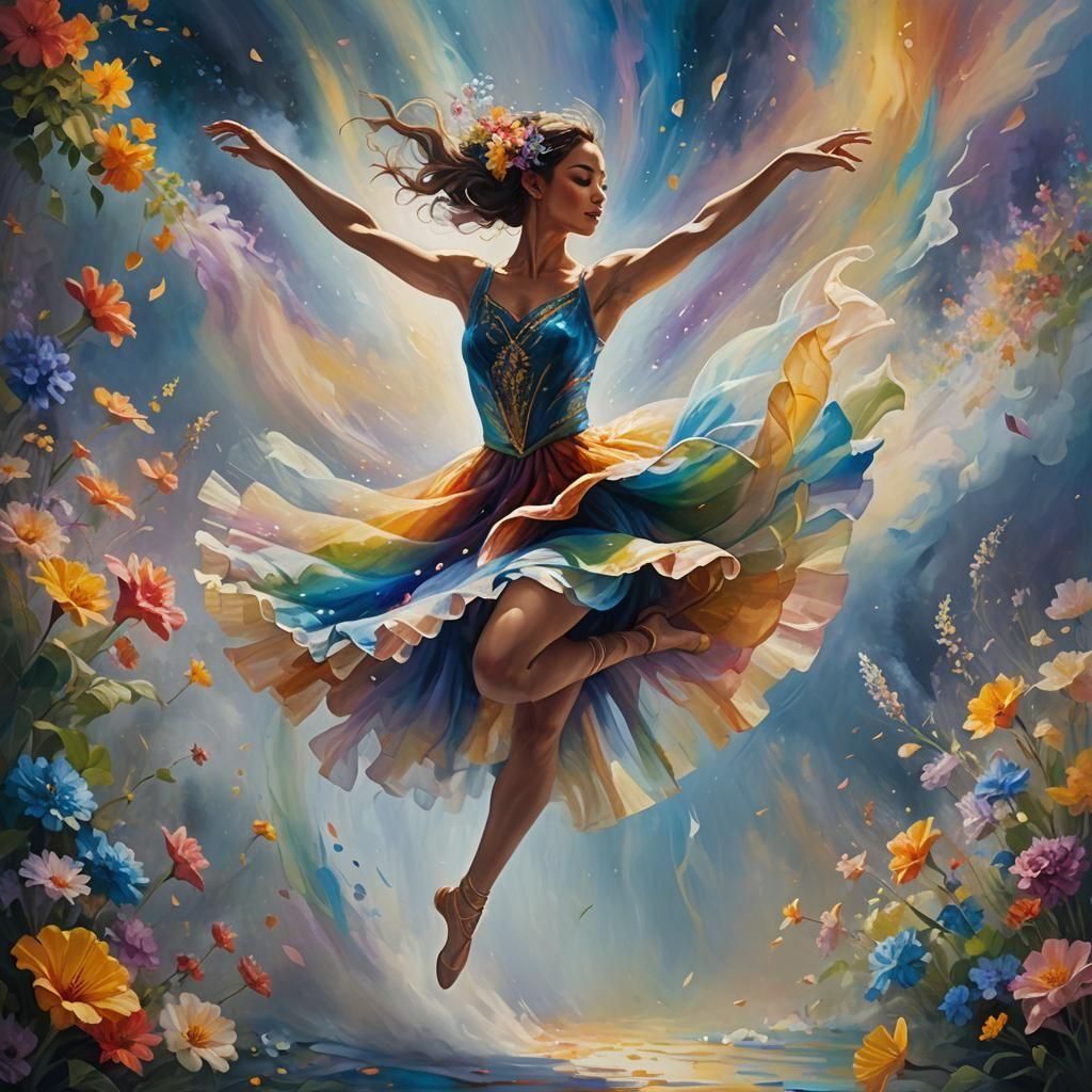 Fantastical Dancer Mid-Leap in Detailed Matte Painting